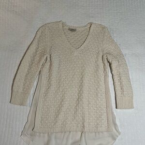 LOFT Cream V-Neck Sweater with Textured Knit